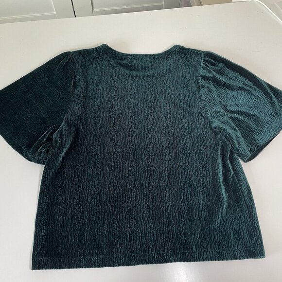 Madewell Texture & thread Women’s Forest Green Crushed Velvet Top Flutter Sz S - Picture 2 of 7